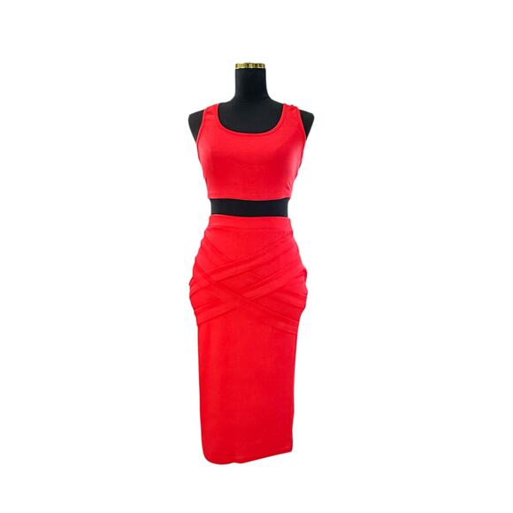 Red 2-Piece Crop Top and Pencil Skirt Set - Size L - Picture 2 of 5